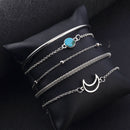 5Pcs/Set Women Faux Turquoise Hollow Moon Adjustable Bracelet Bangle Jewelry Hot