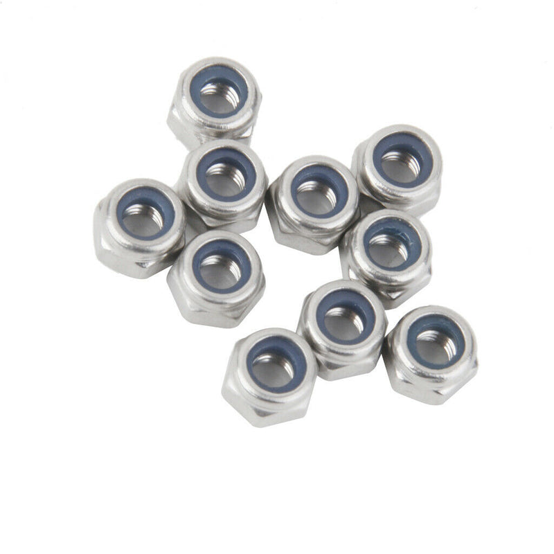 10Pcs M4 Stainless Steel A2 Nylon Collar Insert Self-lock Nuts Bolts Screws