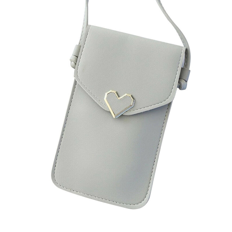 Leather Shoulder Messenger Bag Women Touch Screen Phone Pouch (Light Grey)