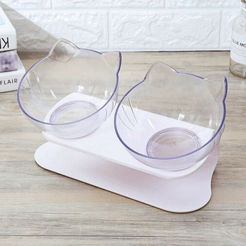 2Pieces Cat Kitty Elevated Bowls Raised Feeder W/