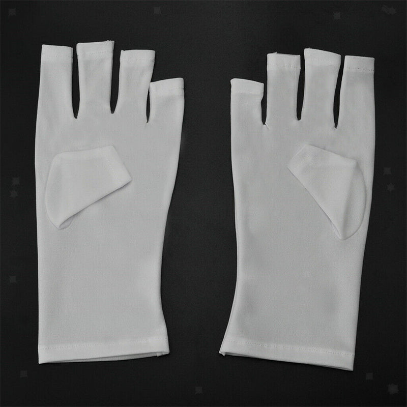 Fabric Anti UV Fingerless UV Protection Gloves For Nail  Drying Lamp White