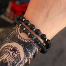 2Pcs Hematite Natural Stone Bracelet Matte Lava Volcanic Beads Jewellery For Men
