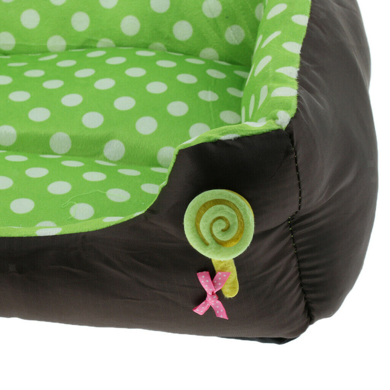 Pet Sofa Shape Dot Print Bed For Cats or Small Medium Dogs Green