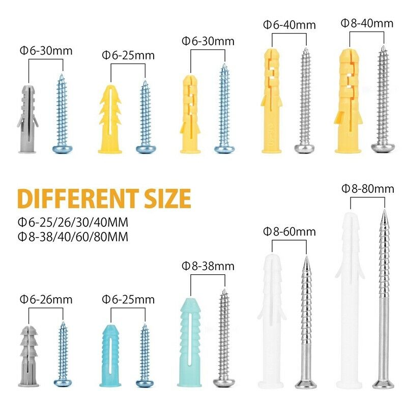 Plastic Self Drilling Drywall Ribbed Anchors Assortment with Screws Kit 200 T9G9