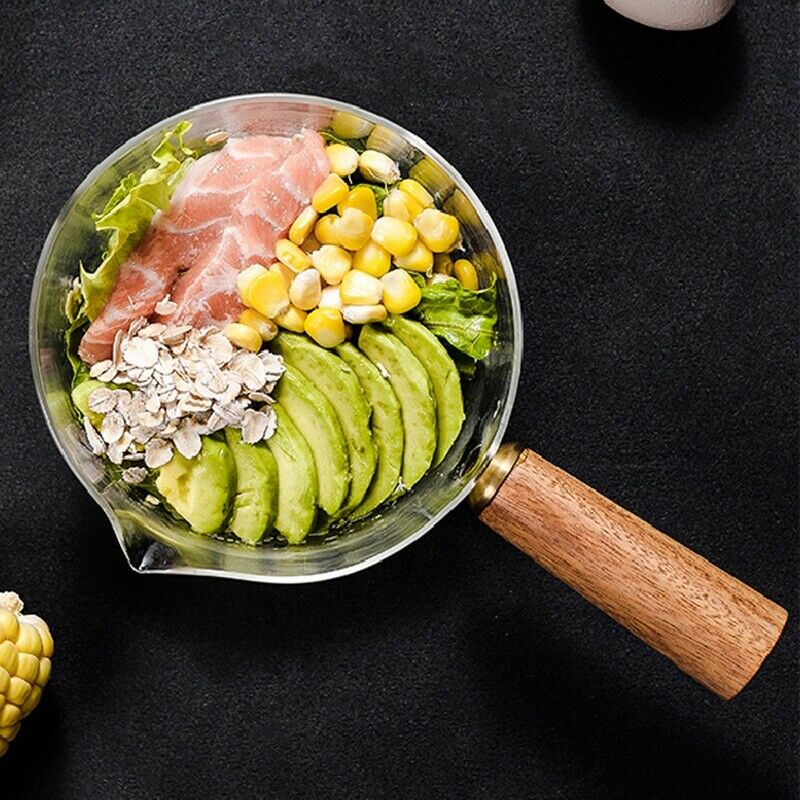 Glass Milk Pot with Wooden Handle 400Ml Cooking Pot for Salad Noodles Gas S Y1Y1