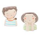 2x Girl & Boy Flower Planter Flowerpot Mini Succulent Pot Home Garden Decor