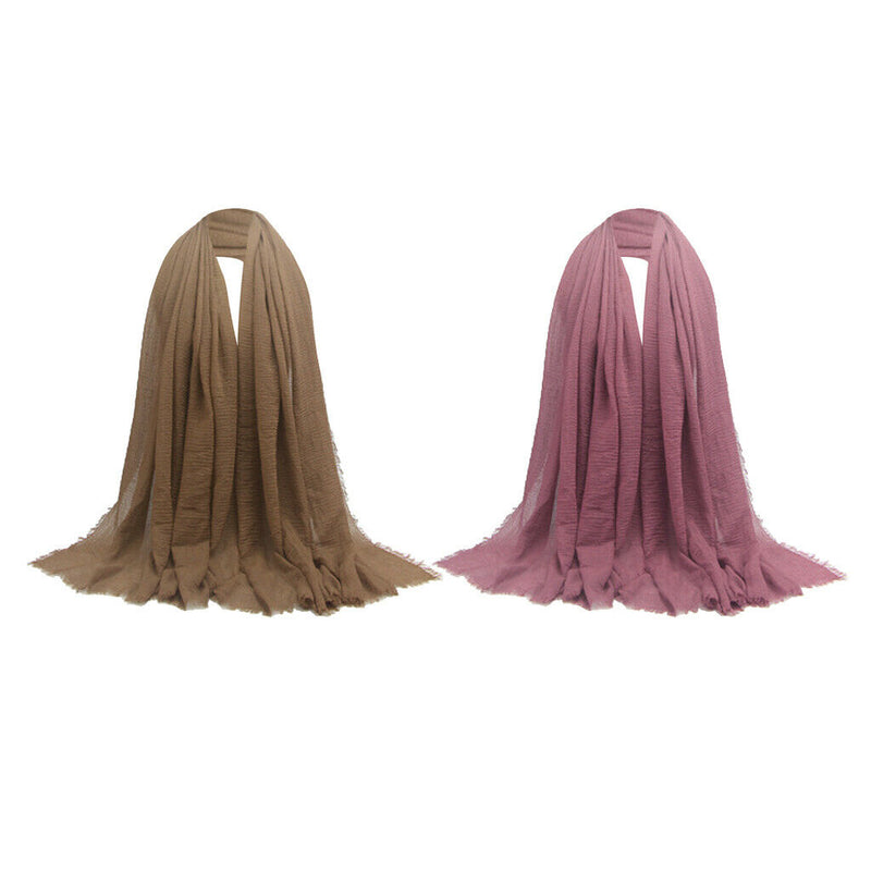 2PCS Muslim Jewish Long Scarves Solid Pleated