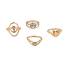 4pcs Crystal Rhinestone Women Geometric Finger Ring Jewelry Wedding Gifts