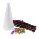 61pcs 23cm Cone Shape Christmas Tree Styrofoam Foam + Tinsel Stems + Pompom