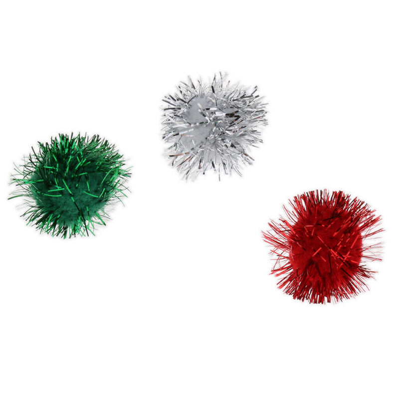 3Pcs Colorful Tinsel Pom Pom Balls For Dog Pet Cat Kitten Funny Toys Game