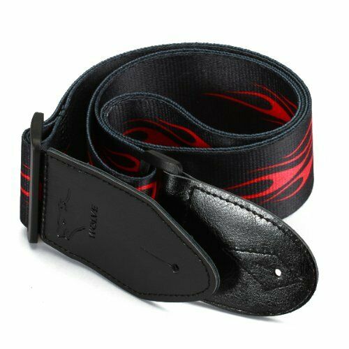 Red Flame Print Guitar Adjustable Strap Buckle Black + Red