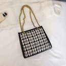 Au2pcs/set Women Woolen Shoulder Messenger Bag Chain Handbag Clutch (Black)