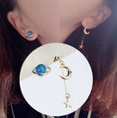 Deep Blue Five Point Star Moon Planet Stud Earrings Drop Dangle Trendy Funny A&B