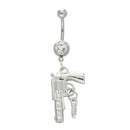 316L Steel Crystal Gun Bullet Dangle Navel Belly Button Ring Bar 2"