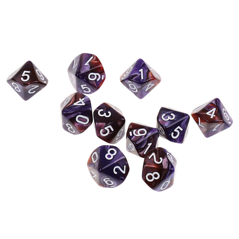 10pcs Acrylic 10 Sided Dice Game Dice Set D10 For Board Game Card Game