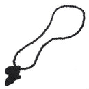 Africa-Map-Shaped Pendant Wooden Beads Chain Necklace--Black P8L2