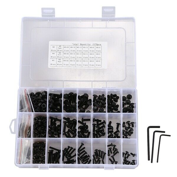 570 PCS M3 M4 M5 Alloy Steel Hex Socket Button Head Cap Nuts Flat Washers K F9C2