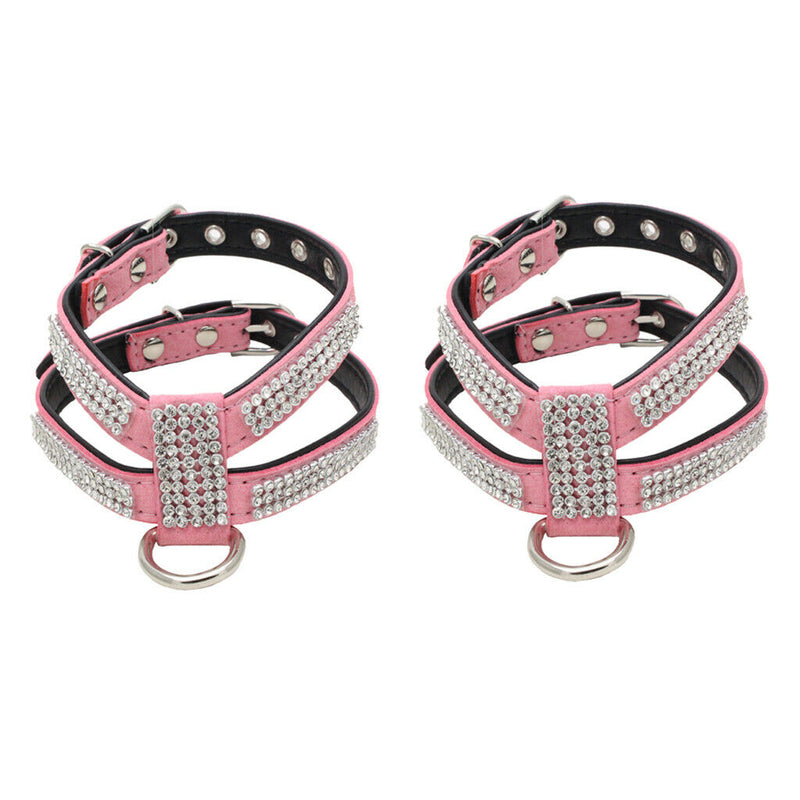 2 Pieces Adjustable Dog Chest Harness Crystal Necklace Artificial Diamond