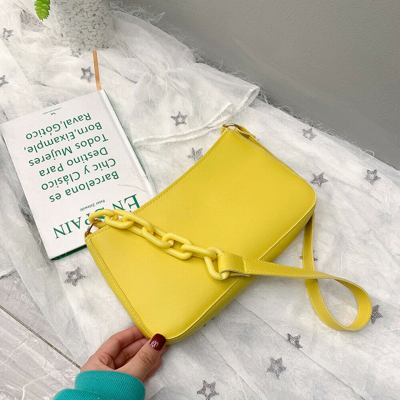 Women Solid Evening Clutch Shoulder Handbags PU Leather Totes Bags (Yellow)