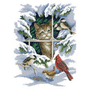 Canvas DIY Needlework 11CT Art Stamp Kit Cross Stitch Craft (D441 Cat Bird)