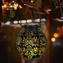 Retro Solar LED Lamp Garden Iron Hanging Lantern Landscape Light (B Black)