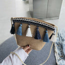 Women Tassel Coin Purse Diagonal Across The Shoulder Rattan Beach Bag(Brown)O5Y5