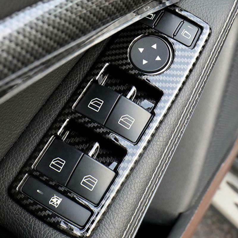 5Pcs Car Auto Carbon Fiber Window Switch Button Trim Cover Frame For Merced
