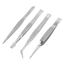 4pcs Stainless Steel Tweezers Pointed Elbow Flat Cross for Craft Kraft A