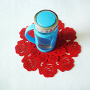Handmade Flowers Shaped Cup Mat Cup Coasters, 15cm.Dia Set of 4, Red Color