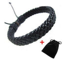 Men's Leather Bracelet Magnetic Clasp Cuff Rope Black Surfer Wrap Adjustable HOT