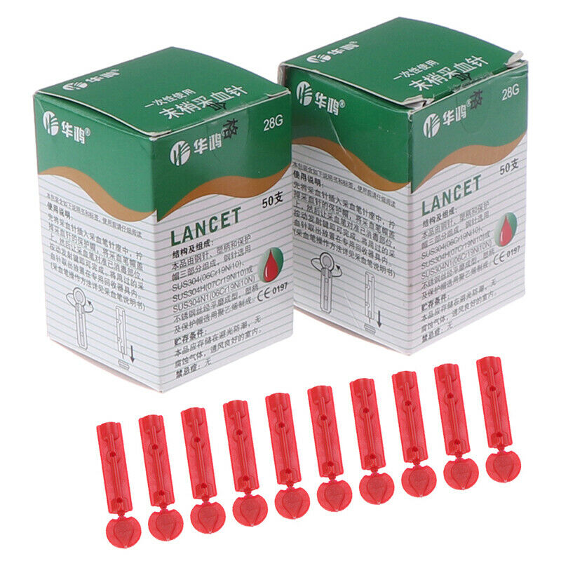 100 Sterile 28G Lancets Single Use Blood Test Testing Kits Glucose Cholester Ew