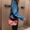 Leather Messenger Bag Women Rivet Chain Shoulder Crossbody Bag (Dark Brown) A