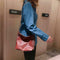Leather Messenger Bag Women Rivet Chain Shoulder Crossbody Bag (Dark Brown) A