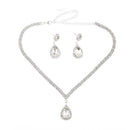 Shiny Crystal Teardrop Pendant Necklace Earrings Wedding Bridal Jewelry Set