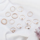 Rhinestones Moon Star Crown Finger Rings Knuckle Midi Opal Rings Set