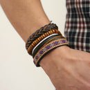 Man European Hot Retro Multilevel Cowhide Handmade Woven Bracelet