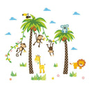 Cartoon Forest Animal Monkey Crow Koala Coconut Palm Tree Nursery Wall-Stickers