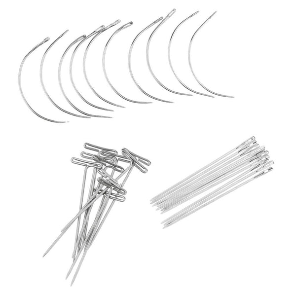 30 Pieces Wig Making Pins Needles Set, Wig T Pins J Pins C Curved Needles Hair
