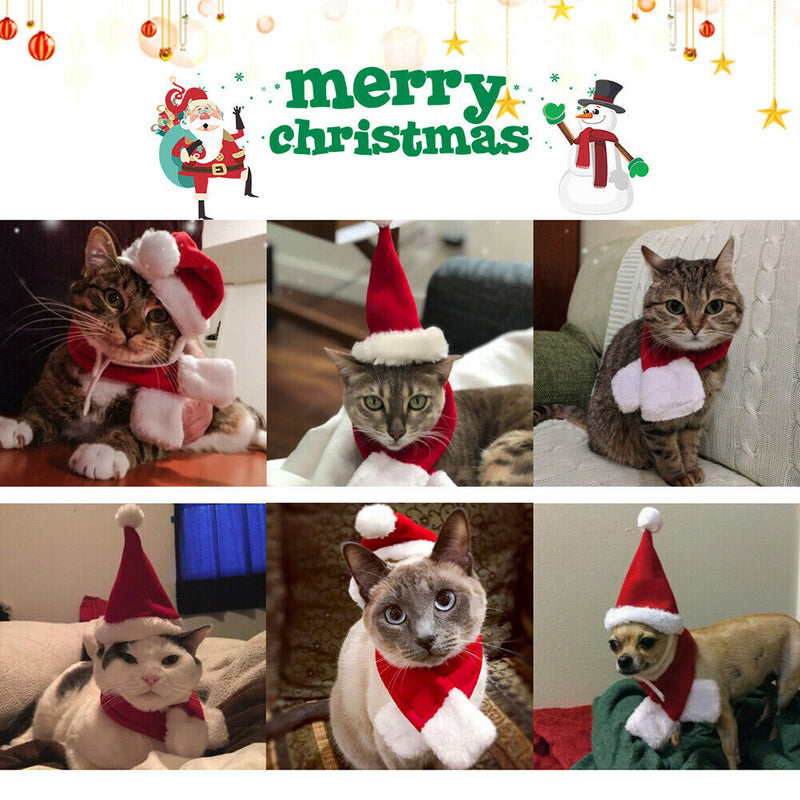Christmas Pets Clothes Santa Hat Scarf Cloak Cat Dog Xmas Festival Costumes A