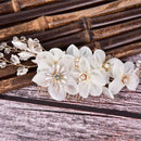 White Silk Yarn Flower Handmade Crystal Bead Hair Comb Bridal Headwear-Headdress