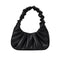 Elegant Pleated Handbag Women Leather Travel Totes Shoulder Bag (Black)