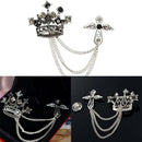 Lady Men Clear Crystal Rhinestones Brooch Lapel Pin Crown Coat Suit Tassel Charm