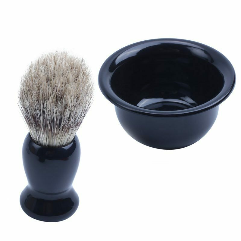 Shaving Tool Drop Hair Brush + Razor Steel Bracket + Cup Plastic Bowl T3R7