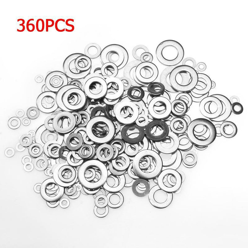 360pcs/box 8 Sizes Stainless Steel Flat Machine Washer Gaskets Assortment
