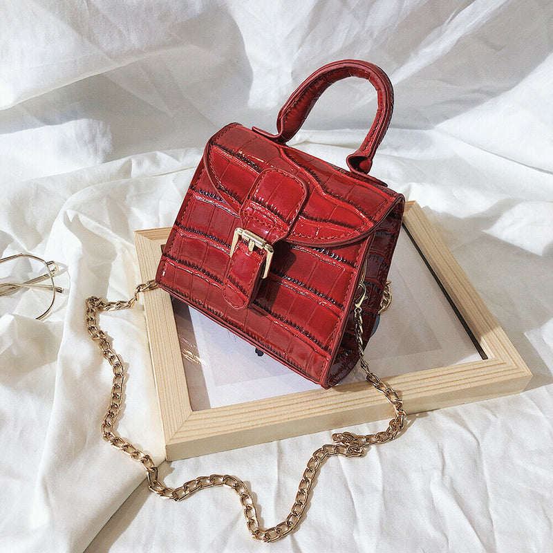 Elegant Leather Mini Shoulder Bags Women Chain Messenger Handbag (Red)