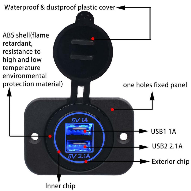3x 5V/3.1A Blue LED Dual-USB Power Supply Socket for 12V-24V Car Motorcycle SUV