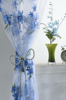 200x100cm Blue Floral Pattern Voile Tab Top Curtain Window Drapes Valances Panel