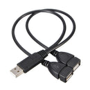 38cm USB 2.0 A Male to Double Female Power Cord Adapter Cable Extension Lead
