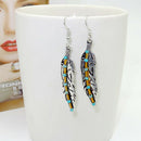 Retro Turquoise Feather Drop Earrings Ethnic Style Ear Hook Women Jewelry