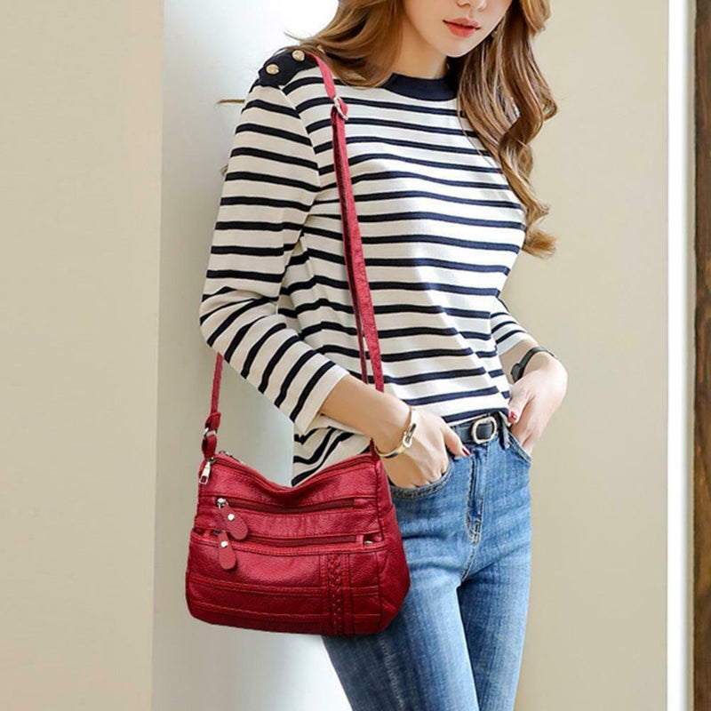 Fashion Messenger Bag Women PU Leather Soft Purse Shoulder Handbag (Red)